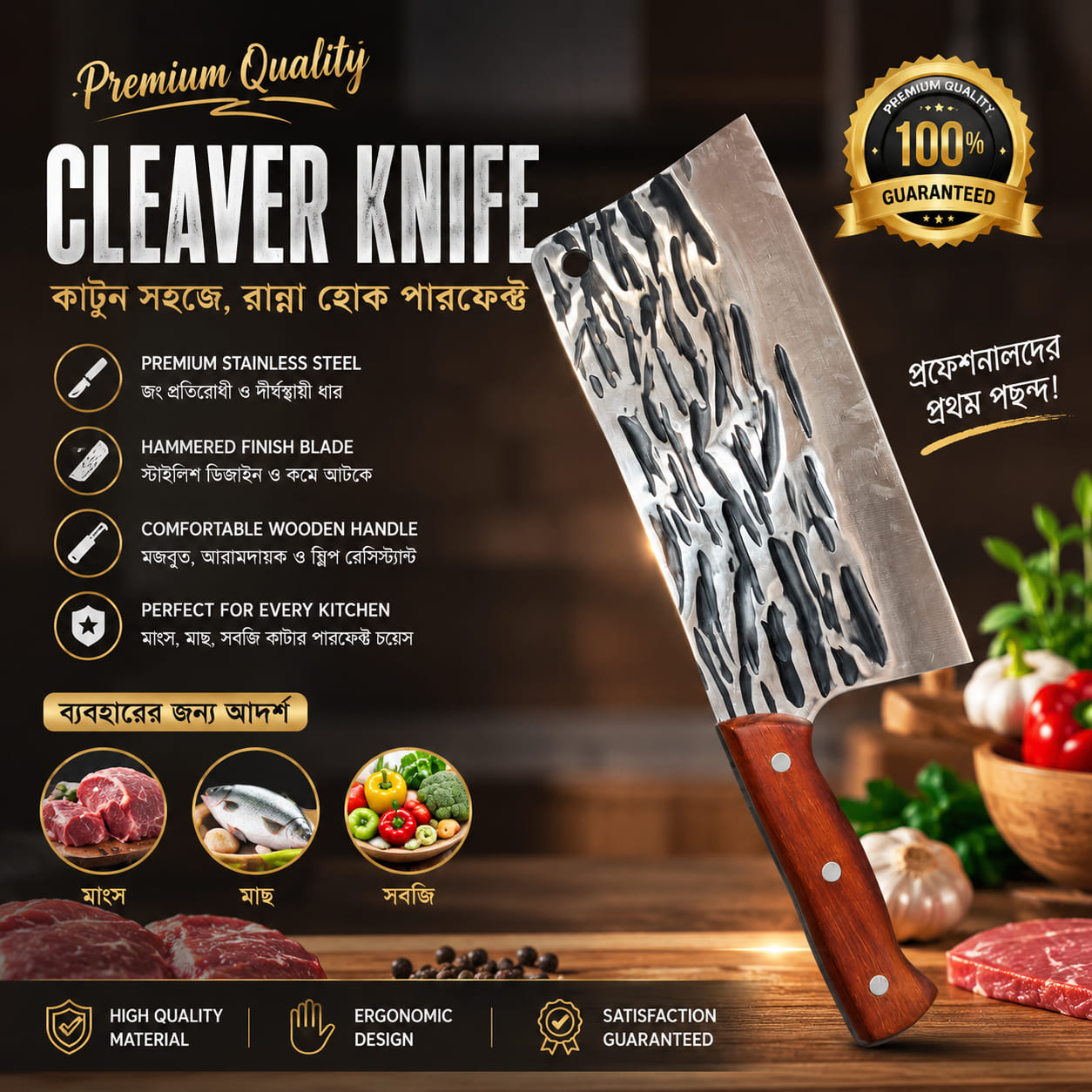 Master Your Kitchen: Premium Hammered Finish Chef's Cleaver